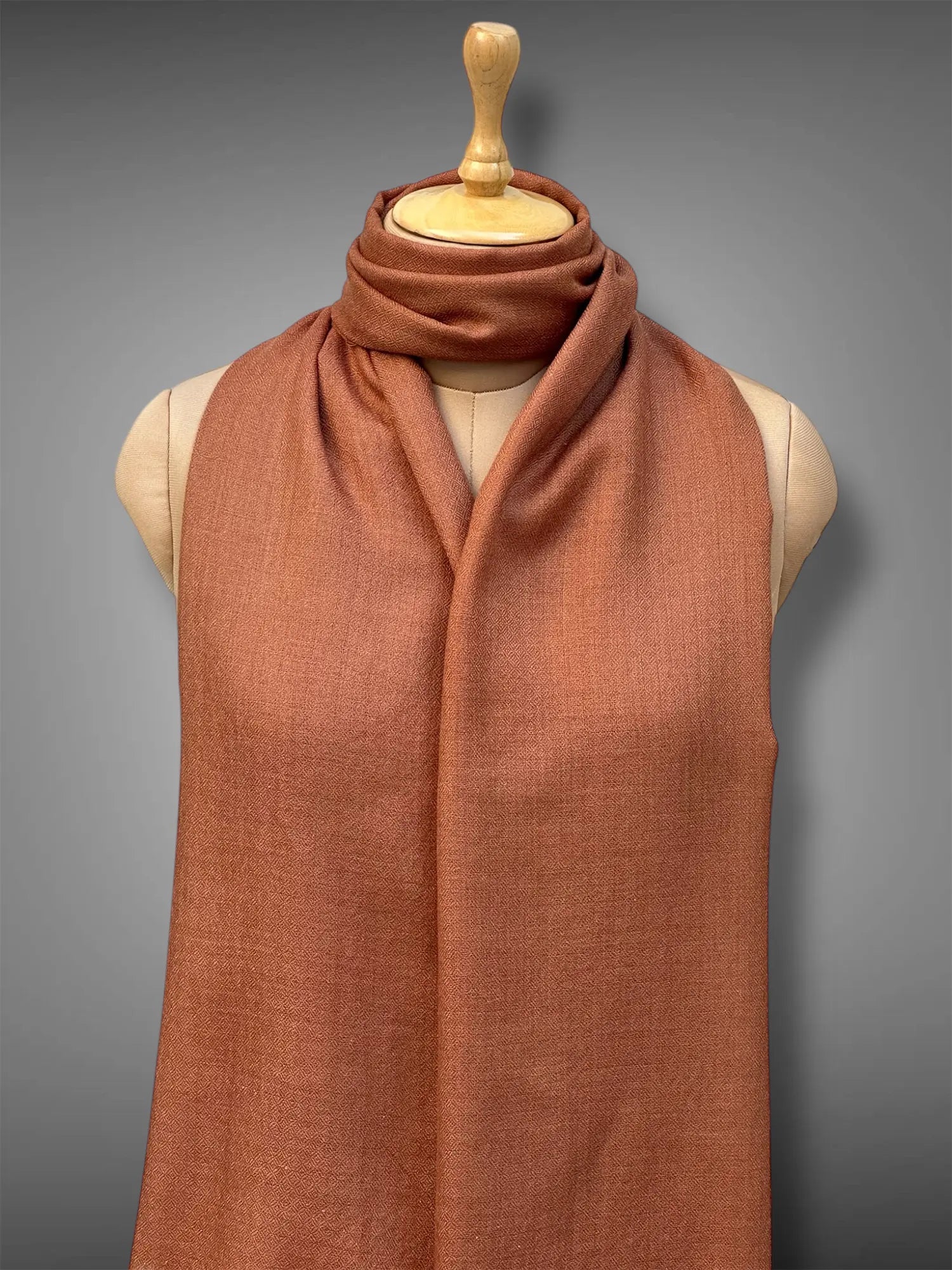 pashmina kashmiri mud brown stole,  muffler close up 2