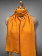 pashmina kashmiri rich saffron stole,  muffler close up 2