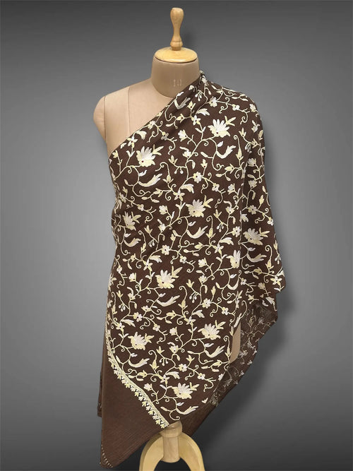 pashmina kashmiri cocoa brown stole,  front full