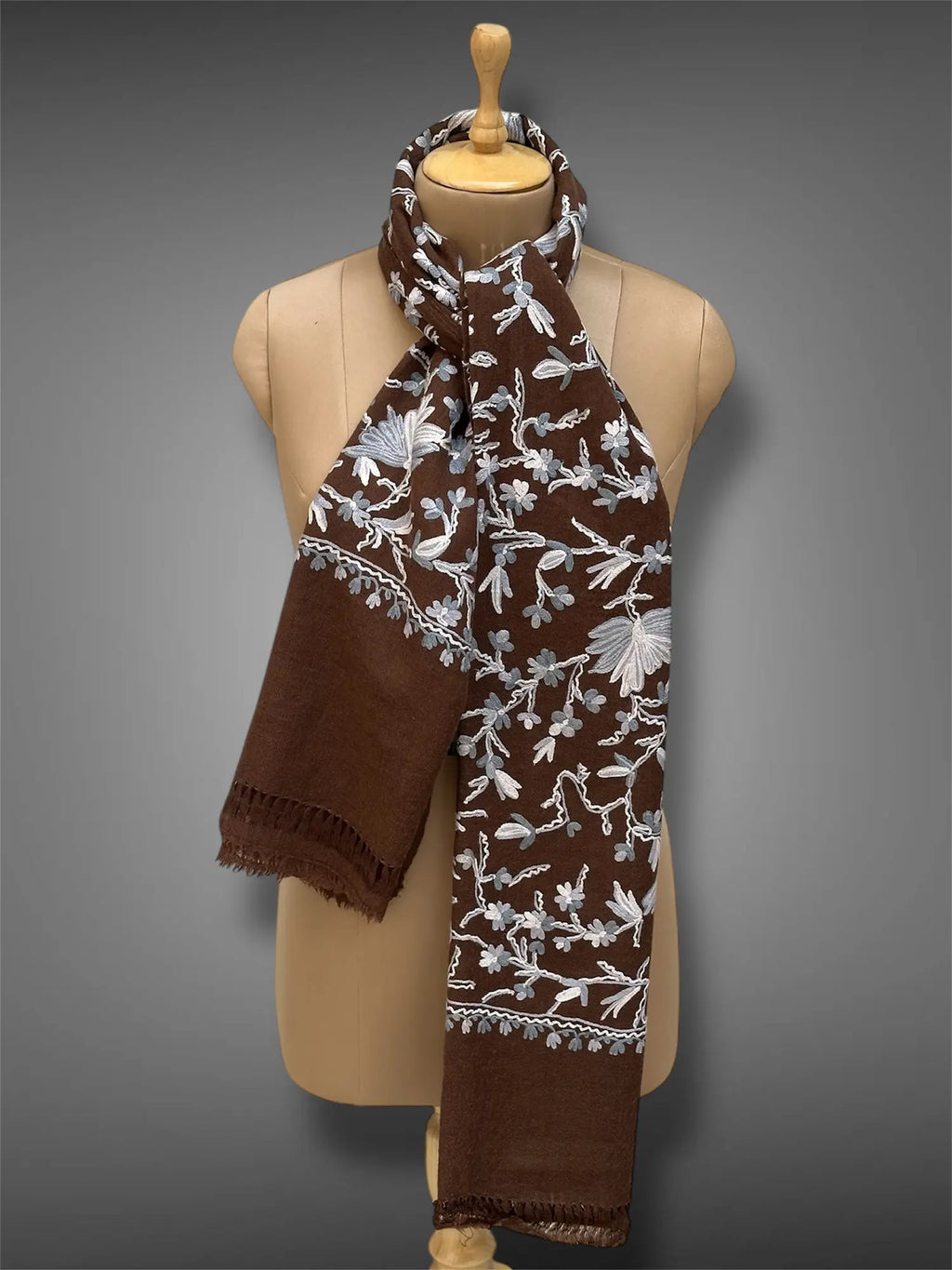 pashmina kashmiri dark brown stole,  muffler full 2