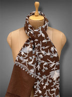 pashmina kashmiri dark brown stole,  muffler close up