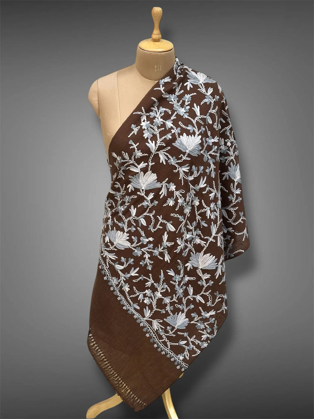 pashmina kashmiri dark brown stole,  front full