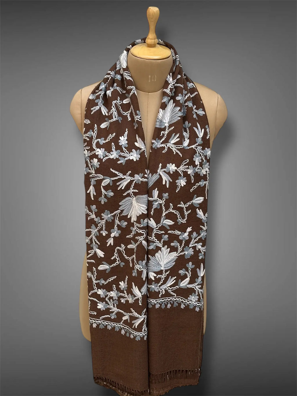 pashmina kashmiri dark brown stole,  muffler full