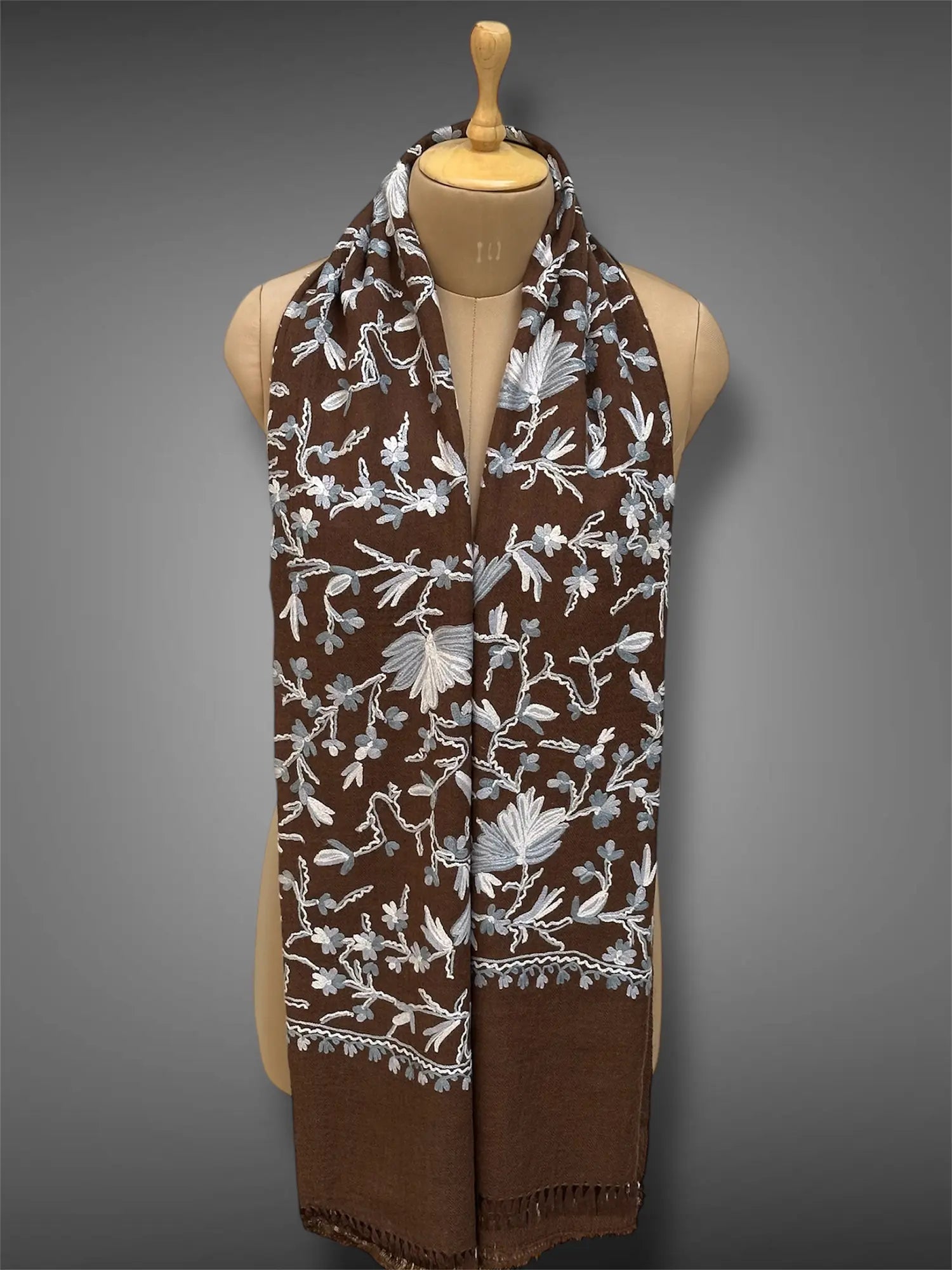 pashmina kashmiri dark brown stole,  muffler full