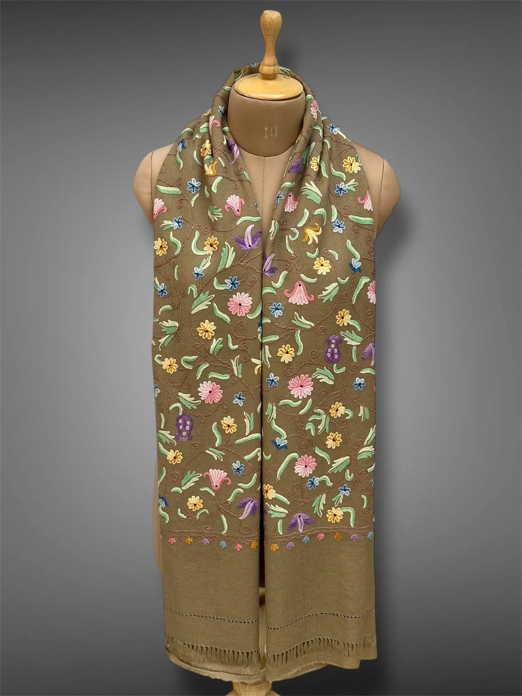 pashmina kashmiri olive brown stole,  muffler full