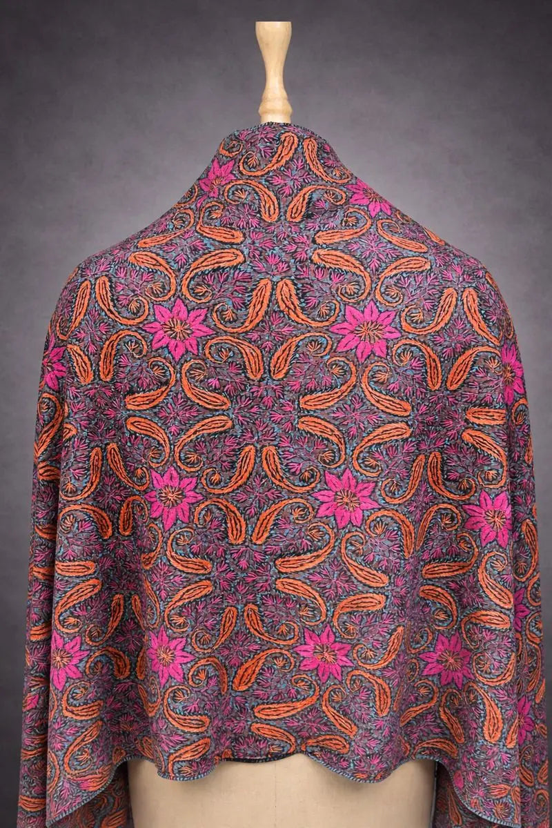 aksi Jama pashmina kashmiri blue stole,  front full