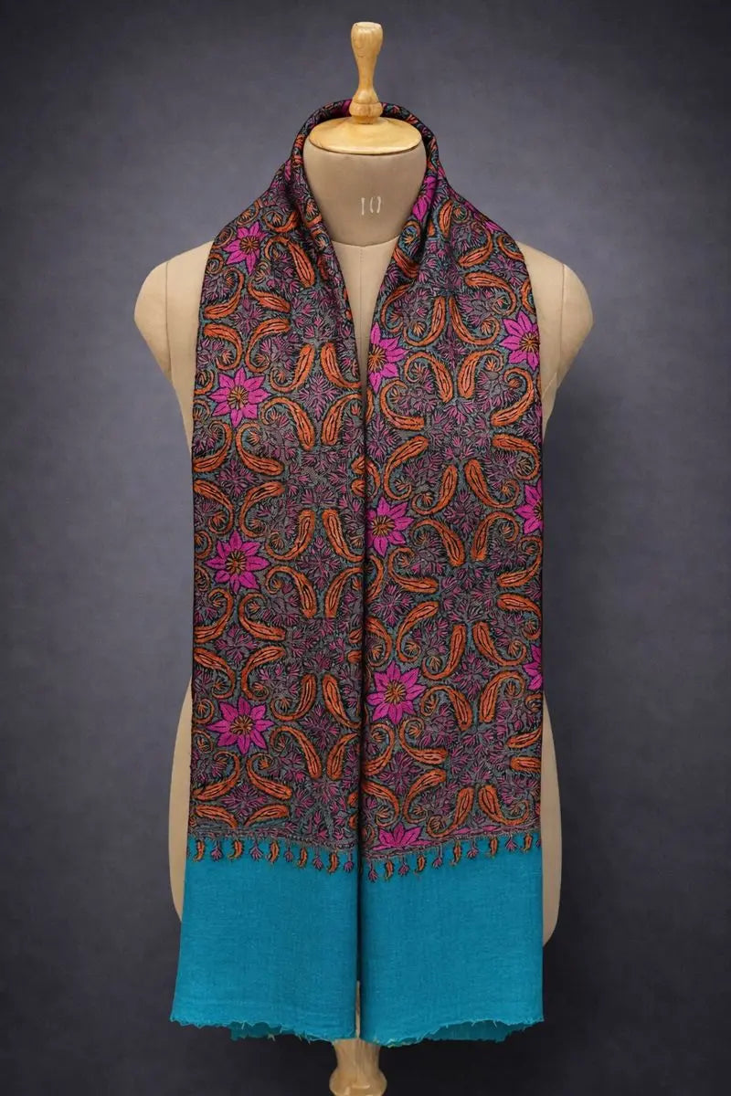 aksi Jama pashmina kashmiri blue stole,  muffler front full