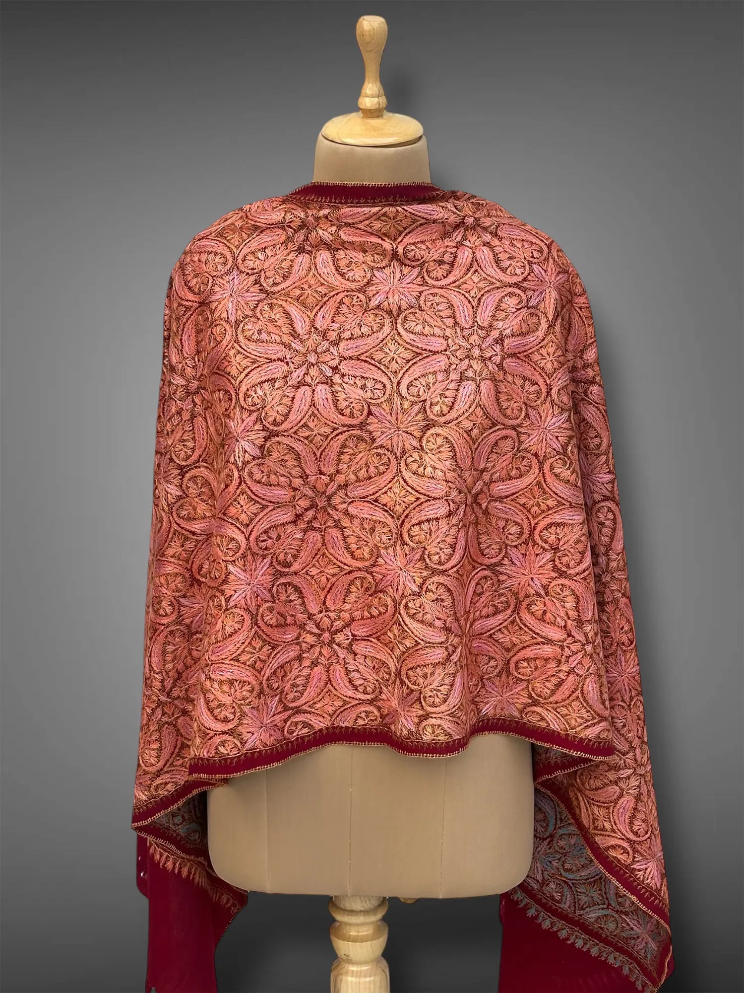 aksi Jama pashmina kashmiri maroon stole,  front full