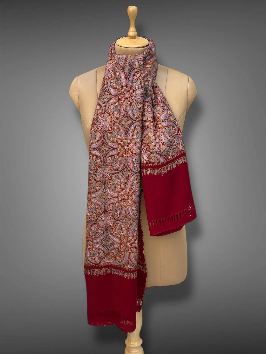 aksi Jama pashmina kashmiri maroon stole,  muffler back full 2
