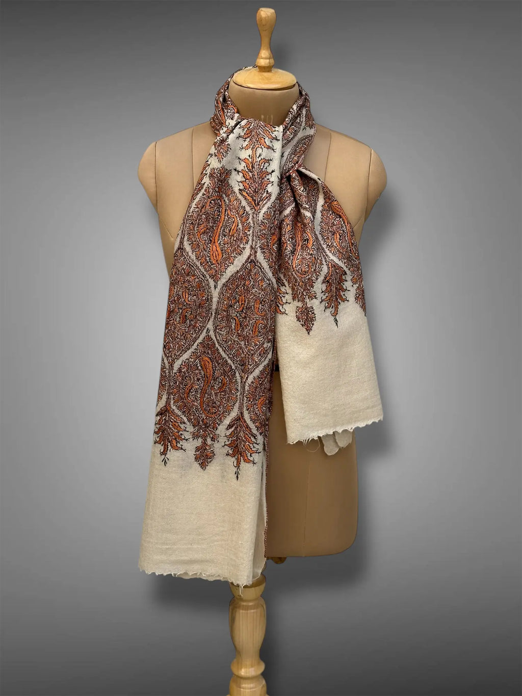 aksi Jama pashmina kashmiri off white stole,  muffler back full 1