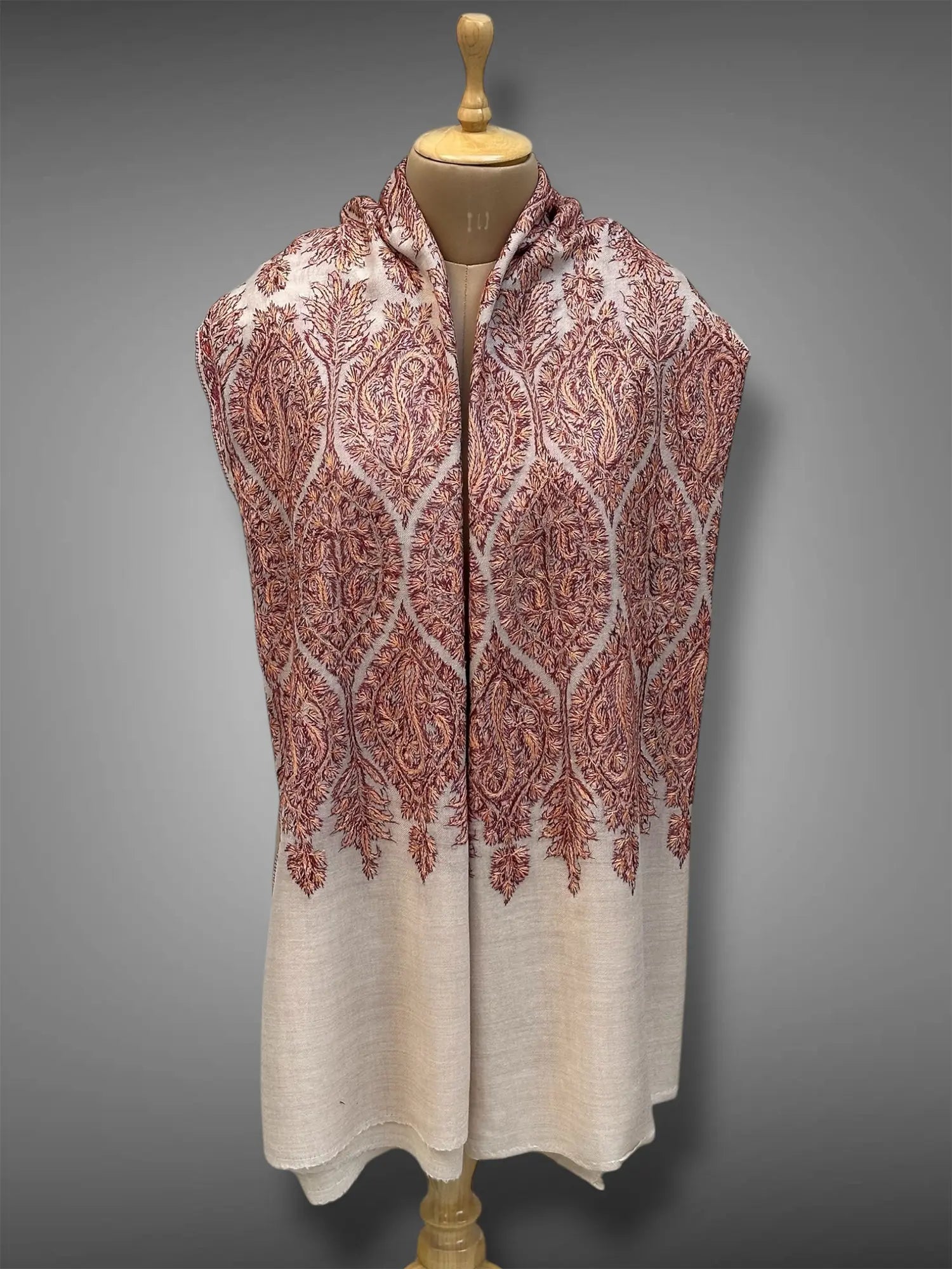 aksi Jama pashmina kashmiri pearl white shawl,  muffler back full