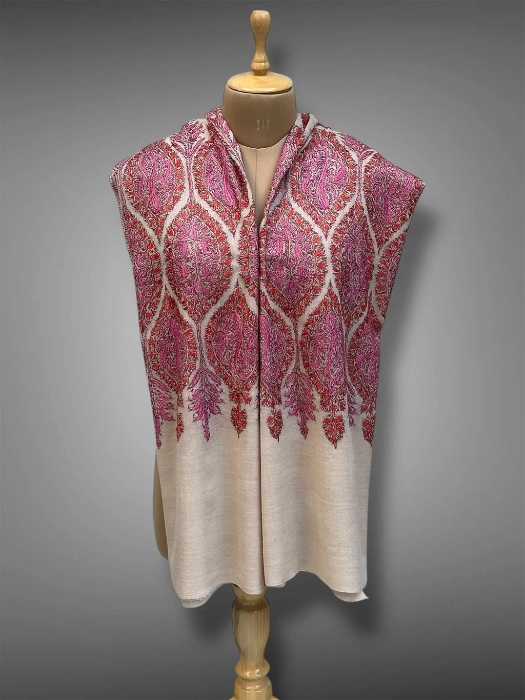 aksi Jama pashmina kashmiri pearl white shawl,  muffler front full