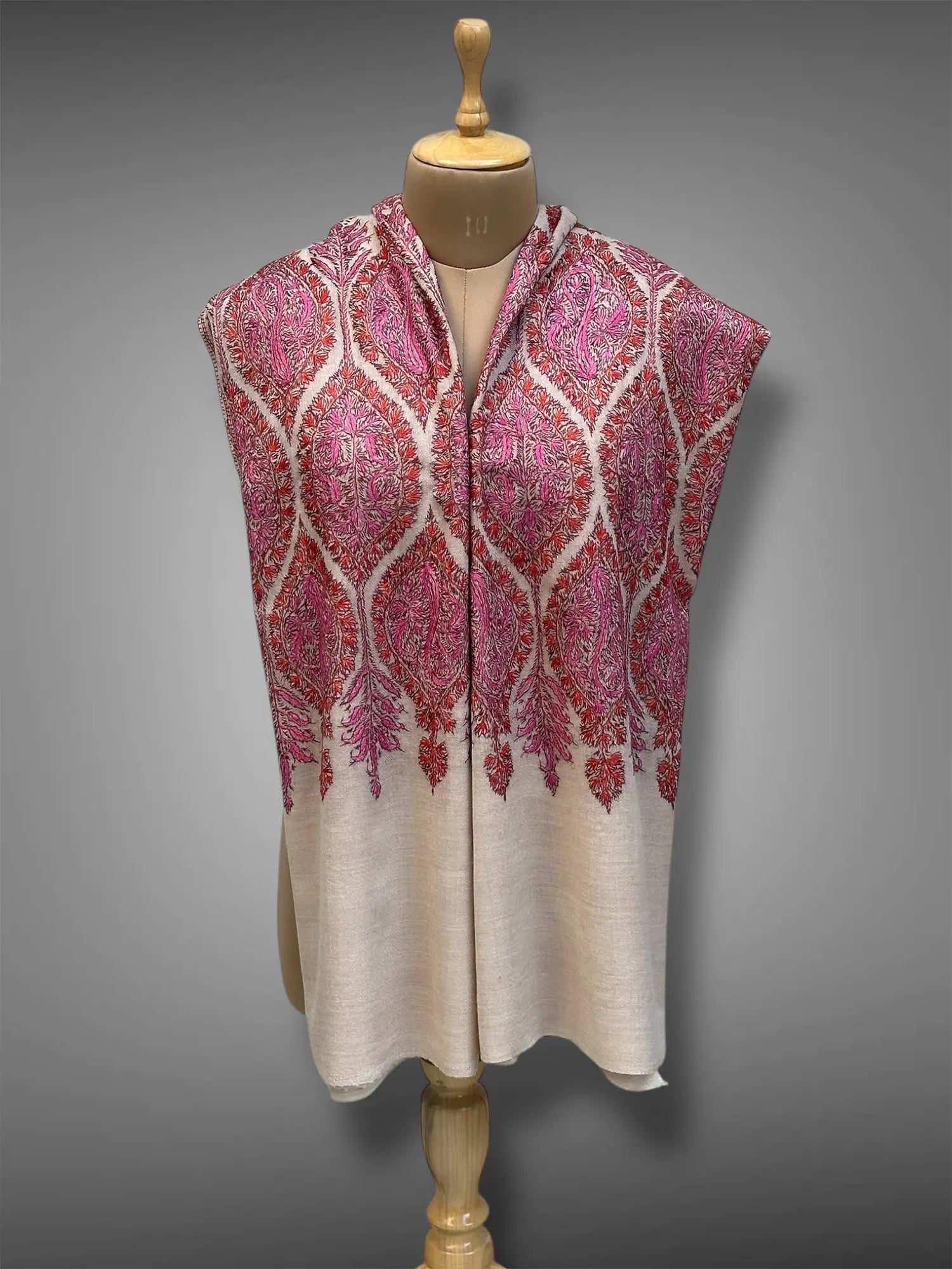 aksi Jama pashmina kashmiri pearl white shawl,  muffler front full