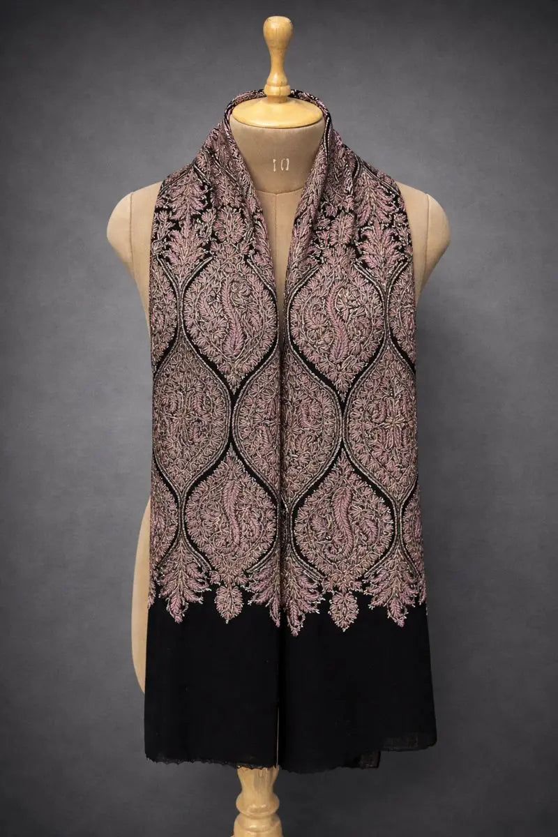 aksi Jama pashmina kashmiri rich black stole,  back full