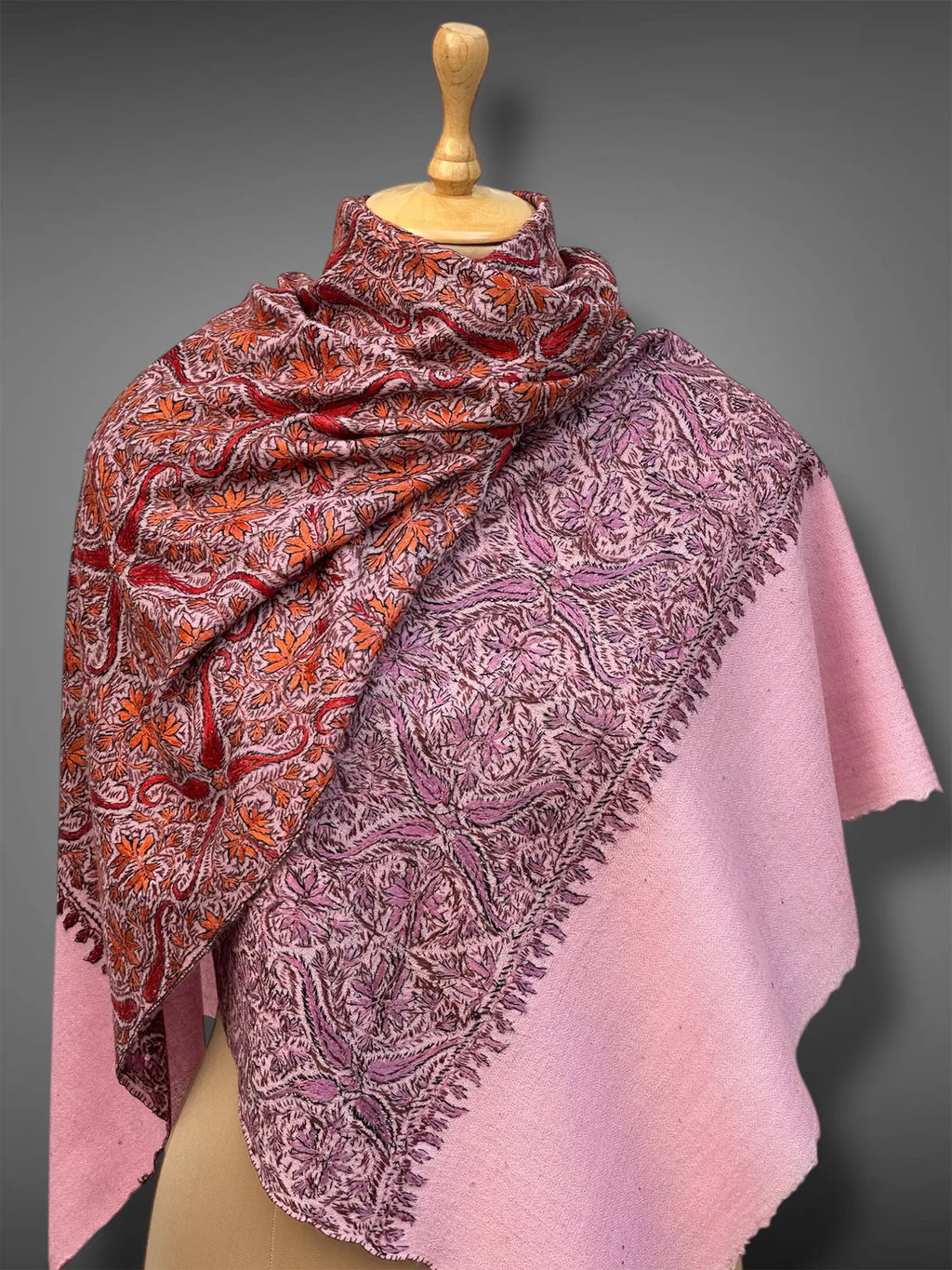 aksi Jama pashmina kashmiri royal pink stole,  both side close up