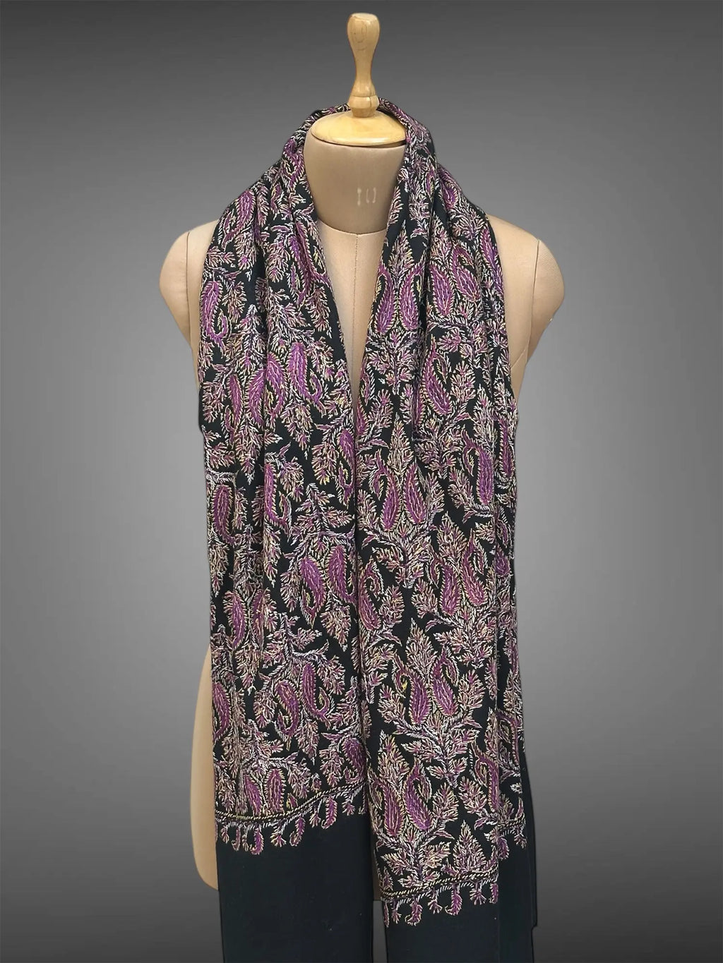 aksi Jama pashmina kashmiri black shawl,  muffler back full