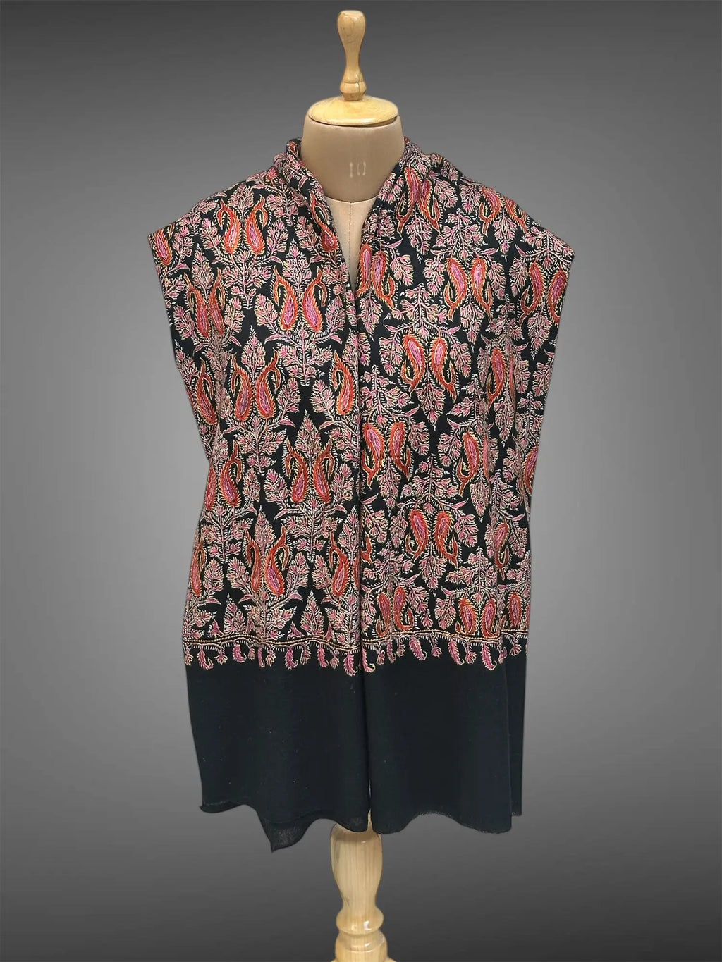 aksi Jama pashmina kashmiri black shawl,  muffler front full