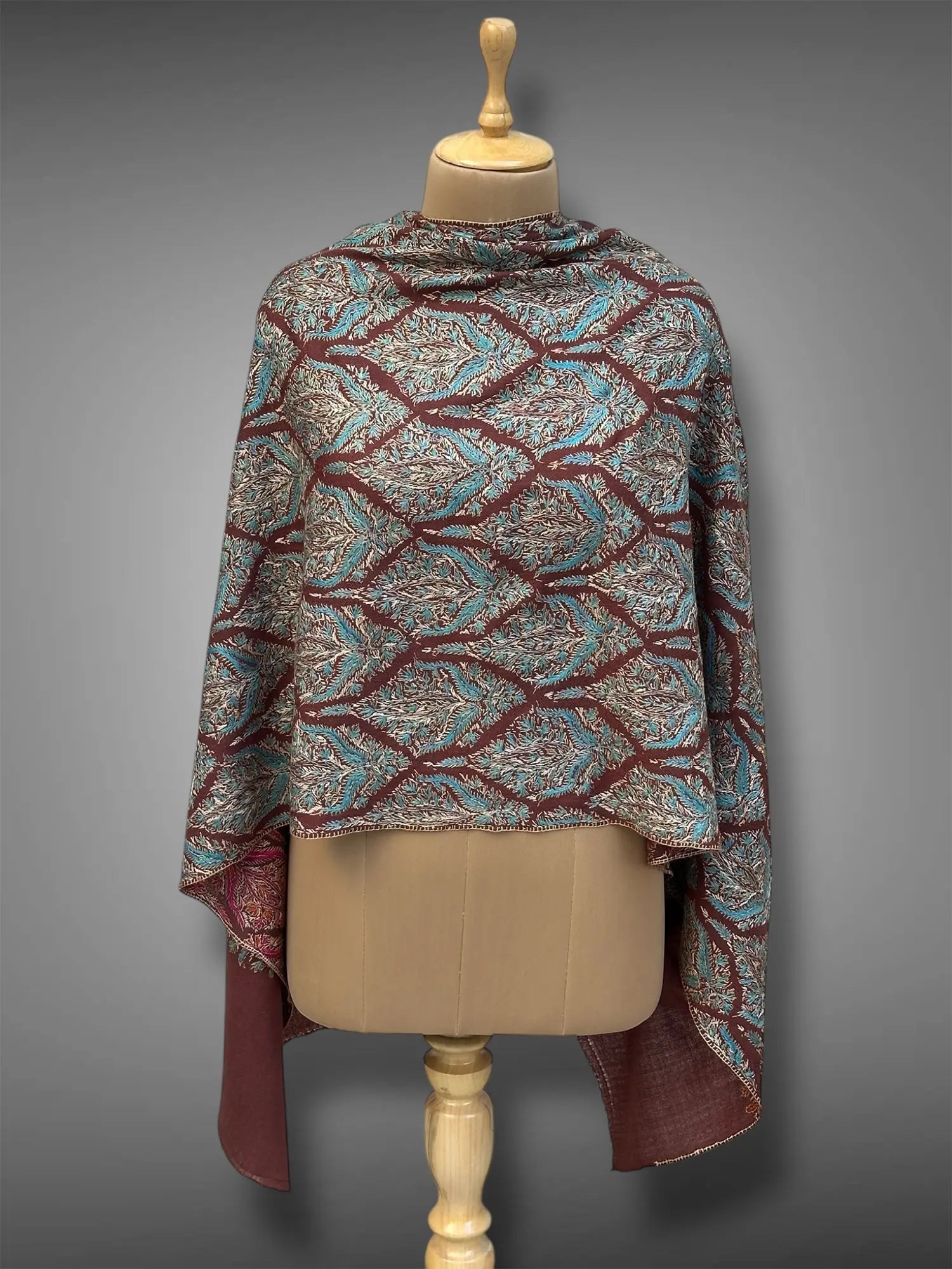 aksi Jama pashmina kashmiri wine brown stole,  front full