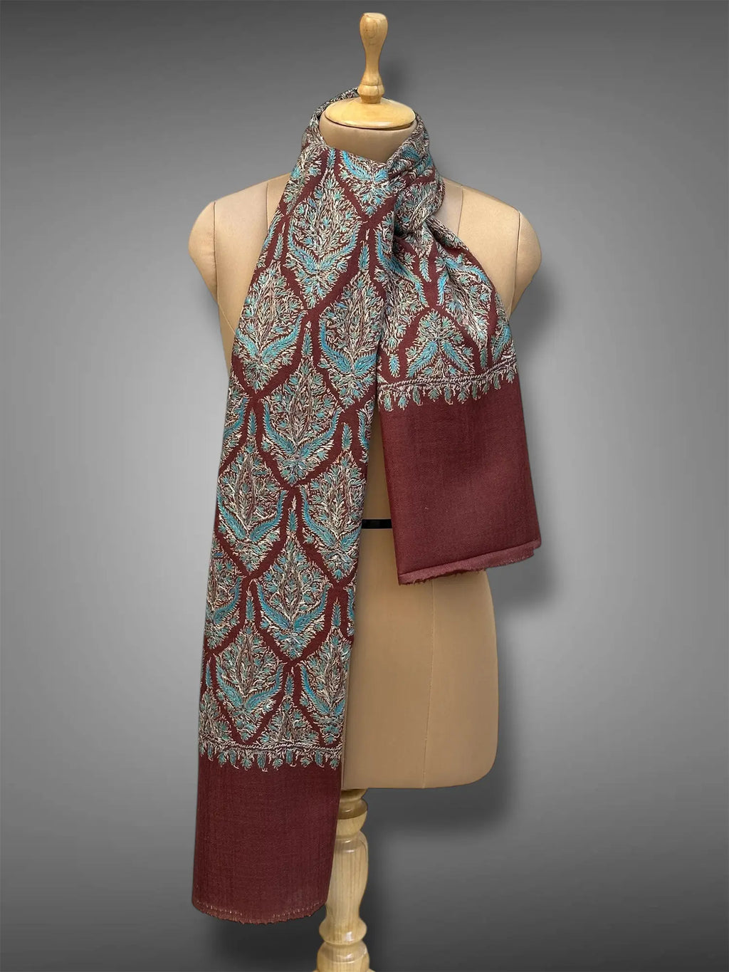 aksi Jama pashmina kashmiri wine brown stole,  muffler front full
