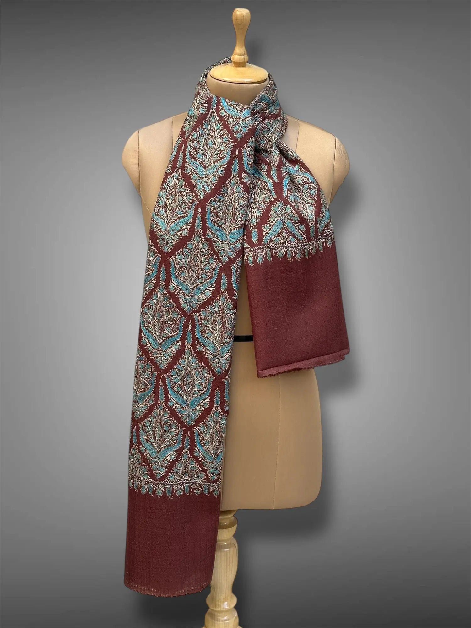 aksi Jama pashmina kashmiri wine brown stole,  muffler front full