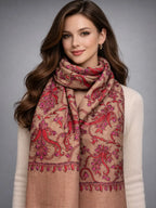 aksi pashmina kashmiri brown stole,  muffler back model pose