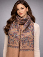 aksi pashmina kashmiri brown stole,  muffler front model pose