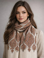 aksi kashmiri shawl off white,  muffler front model pose