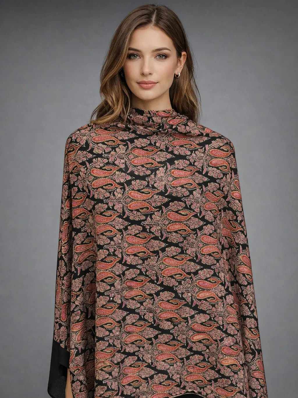 aksi pashmina kashmiri black shawl,  front model pose