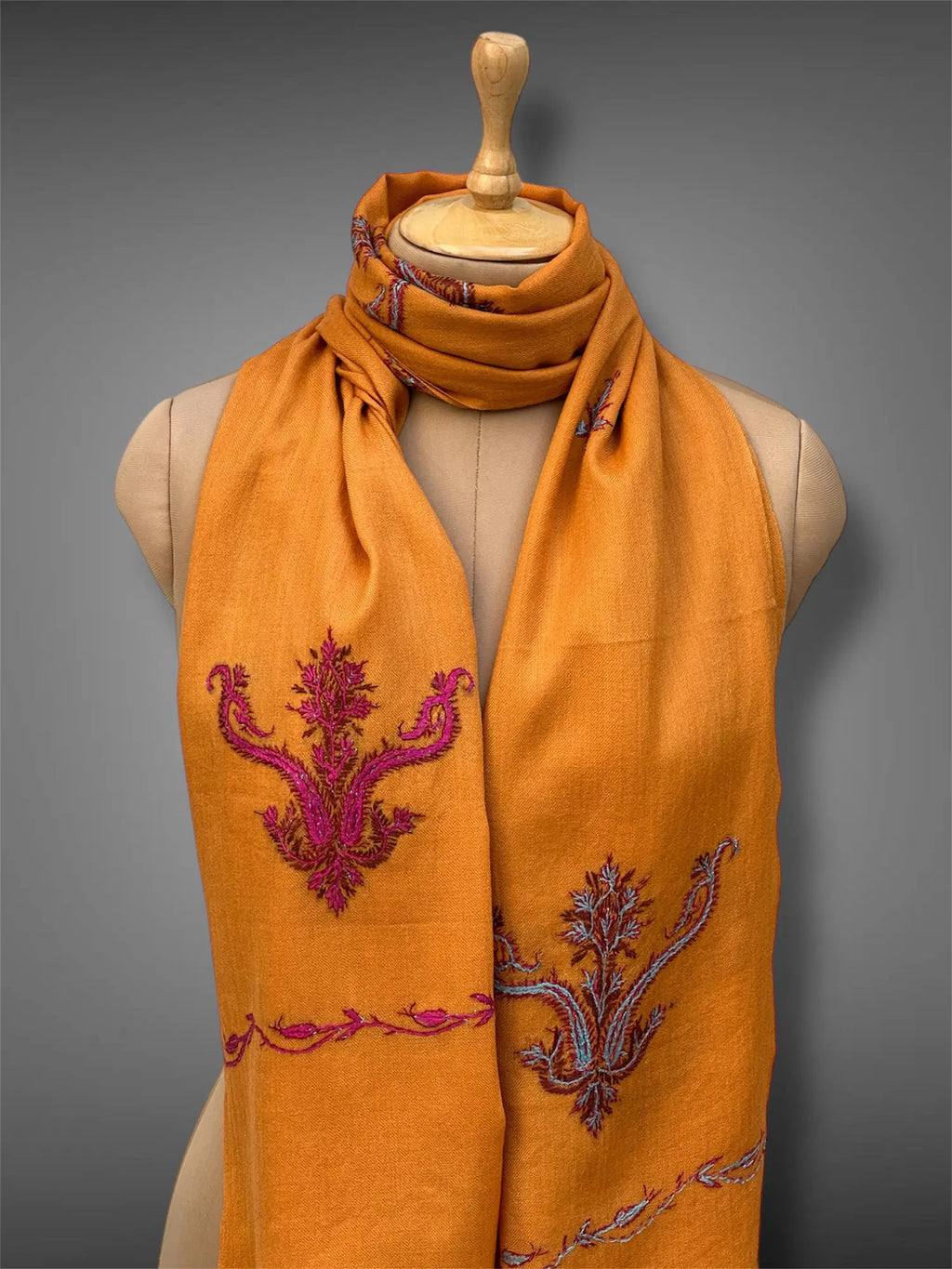 aksi pashmina kashmiri deep mustard stole,  muffler close up 3