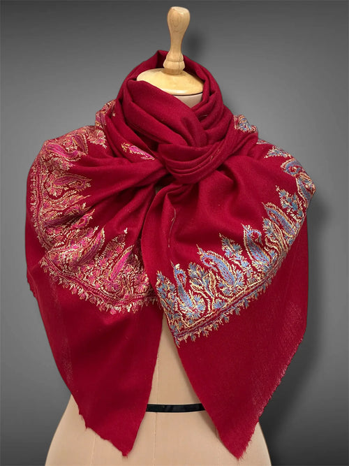 aksi pashmina kashmiri deep red stole,  front full