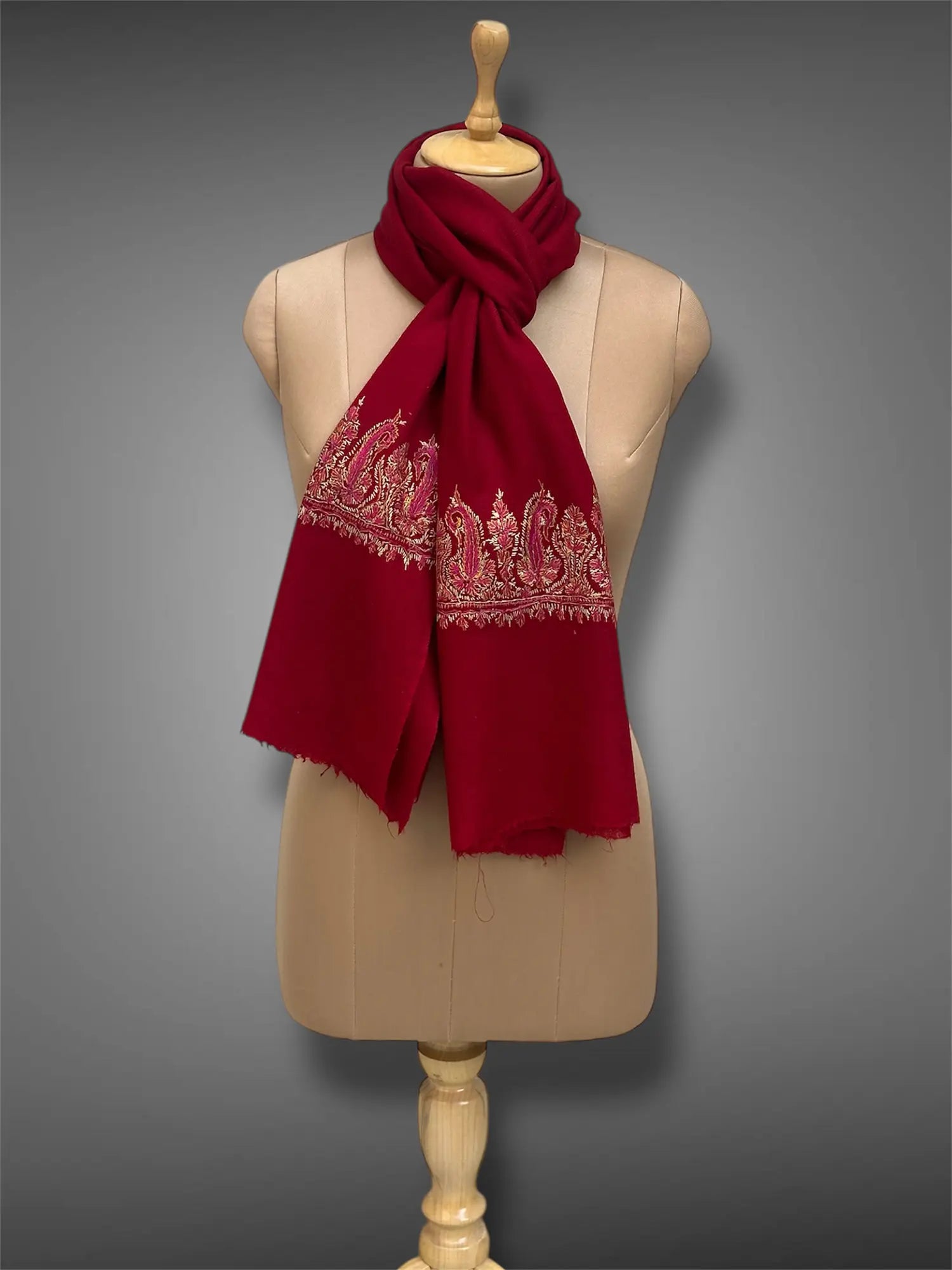 aksi pashmina kashmiri deep red stole,  knot muffler full