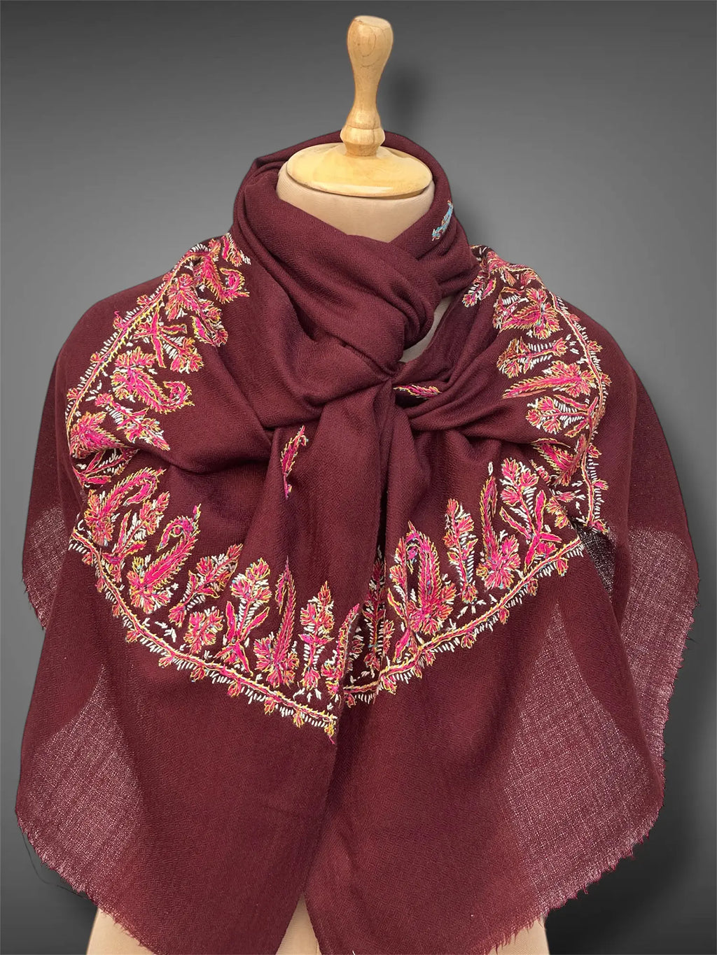 aksi pashmina kashmiri maroon stole,  front full 2