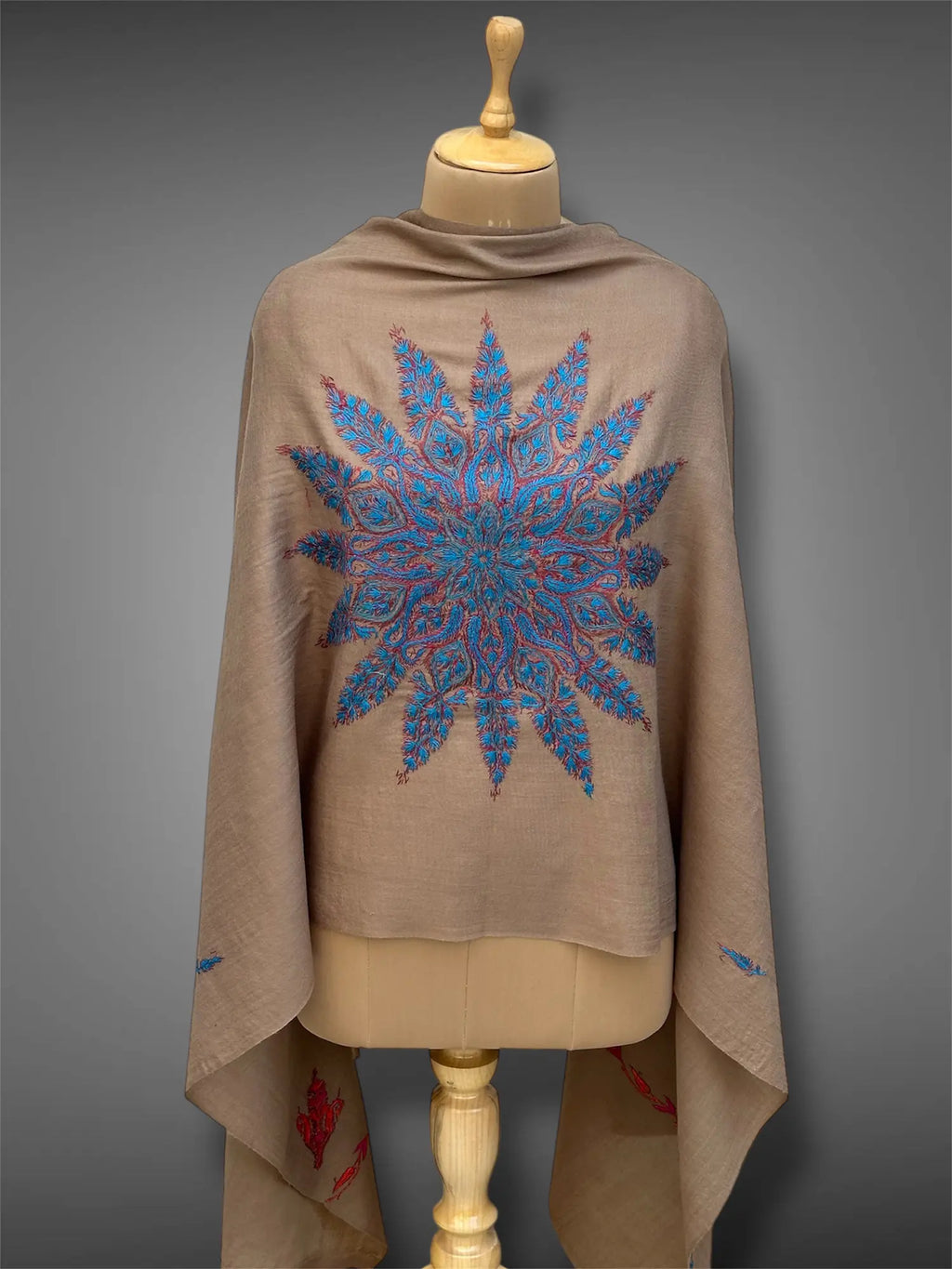 aksi pashmina kashmiri mud brown stole,  front full 2