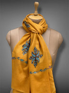 aksi pashmina kashmiri golden mustard stole,  muffler close up