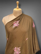 aksi pashmina kashmiri olive brown stole,  front close up
