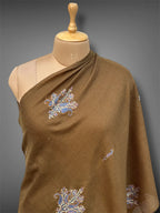 aksi pashmina kashmiri olive brown stole,  front close up 2
