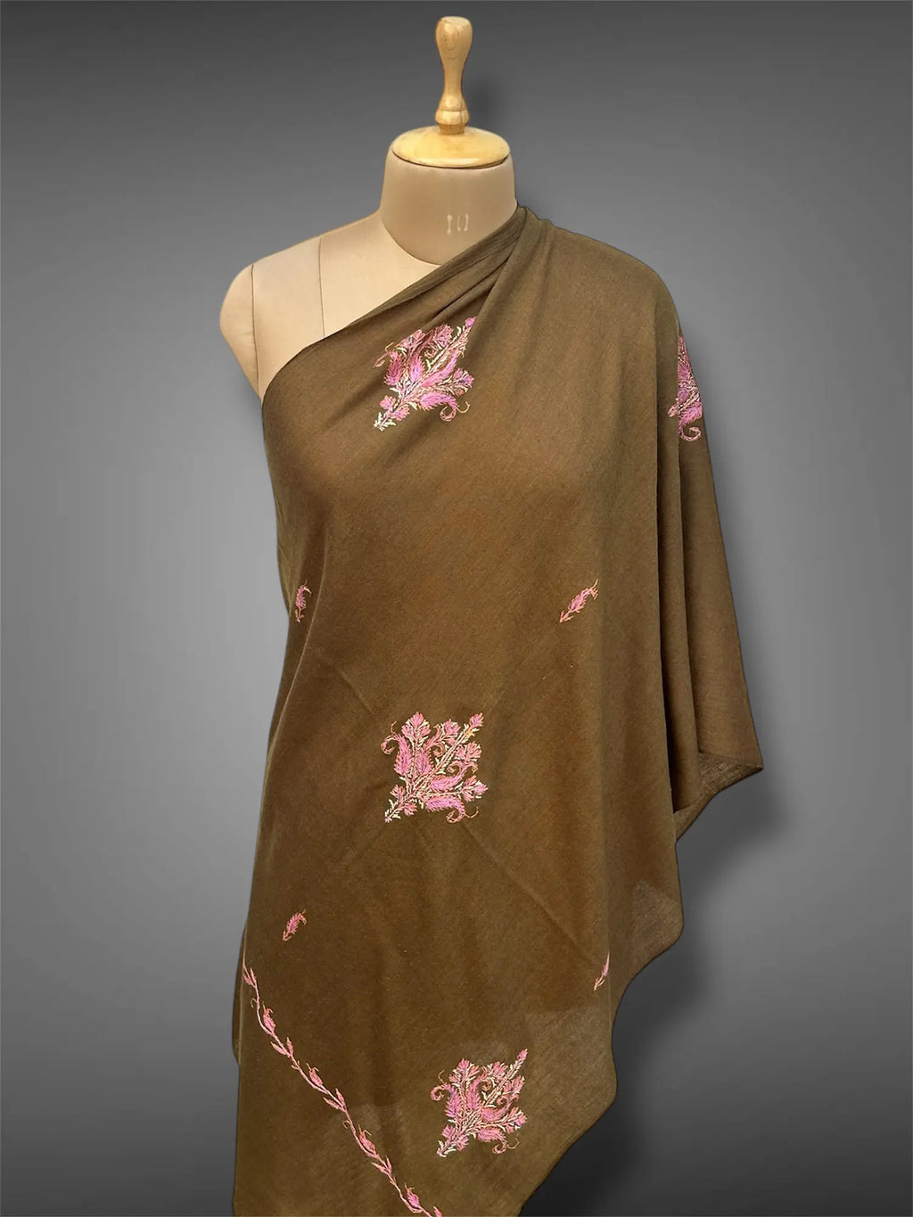 aksi pashmina kashmiri olive brown stole,  front full