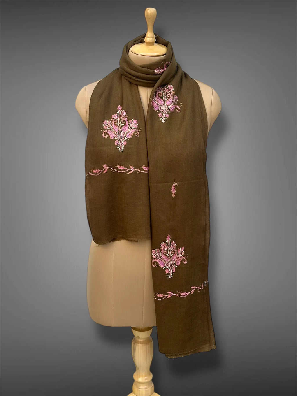 aksi pashmina kashmiri olive brown stole,  muffler full 2