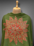 aksi pashmina kashmiri olive green stole,  front close up