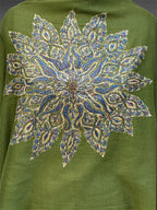 aksi pashmina kashmiri olive green stole,  front close up 2