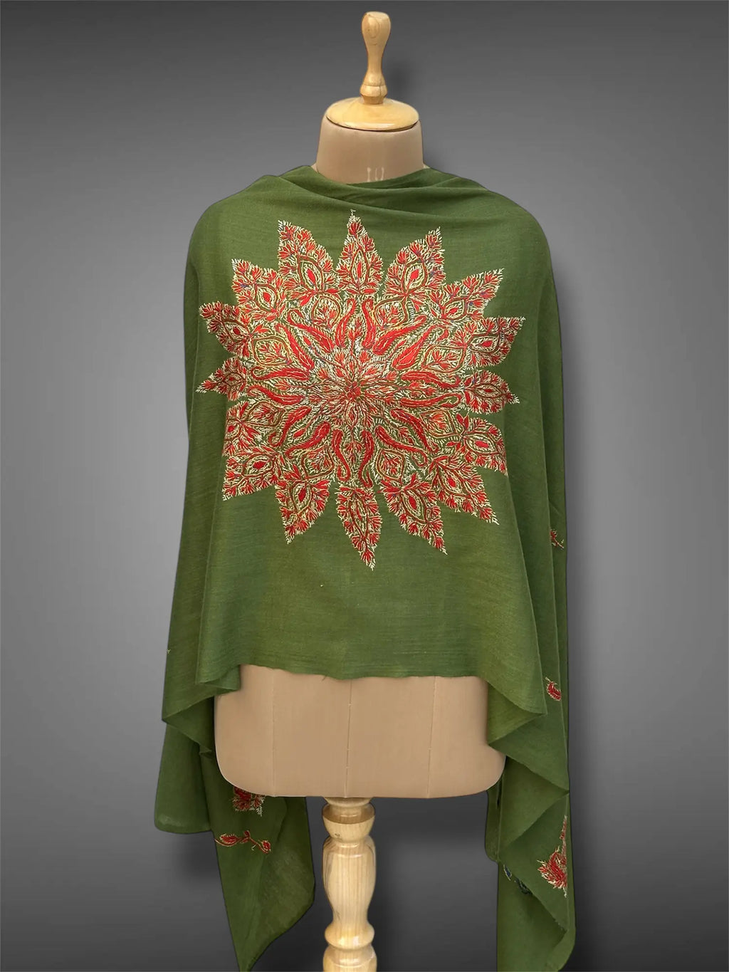 aksi pashmina kashmiri olive green stole,  front full