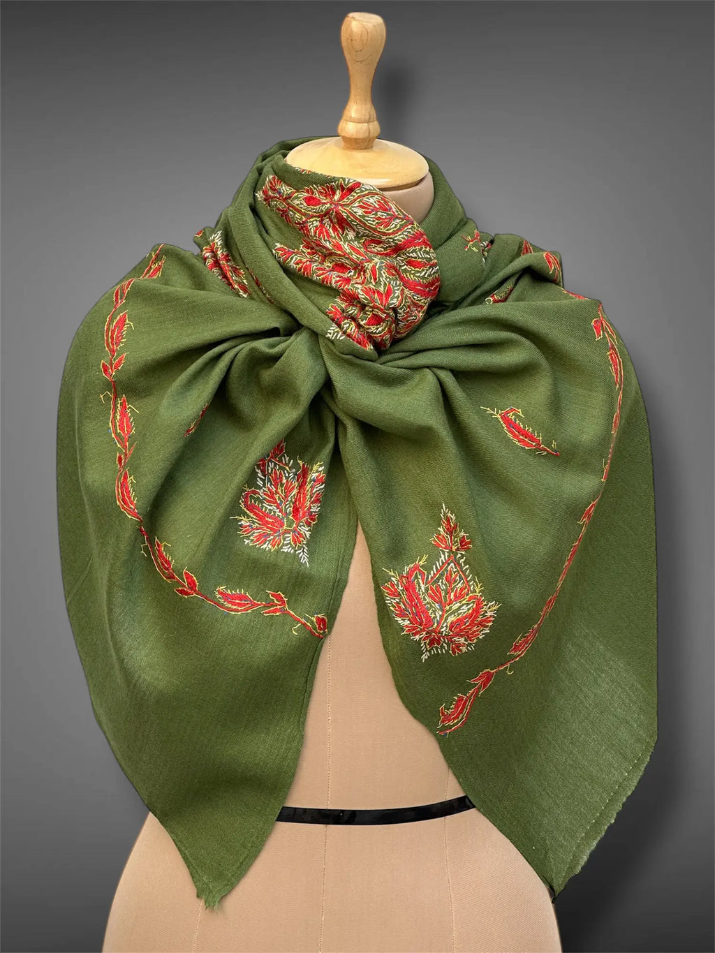 aksi pashmina kashmiri olive green stole,  muffler full
