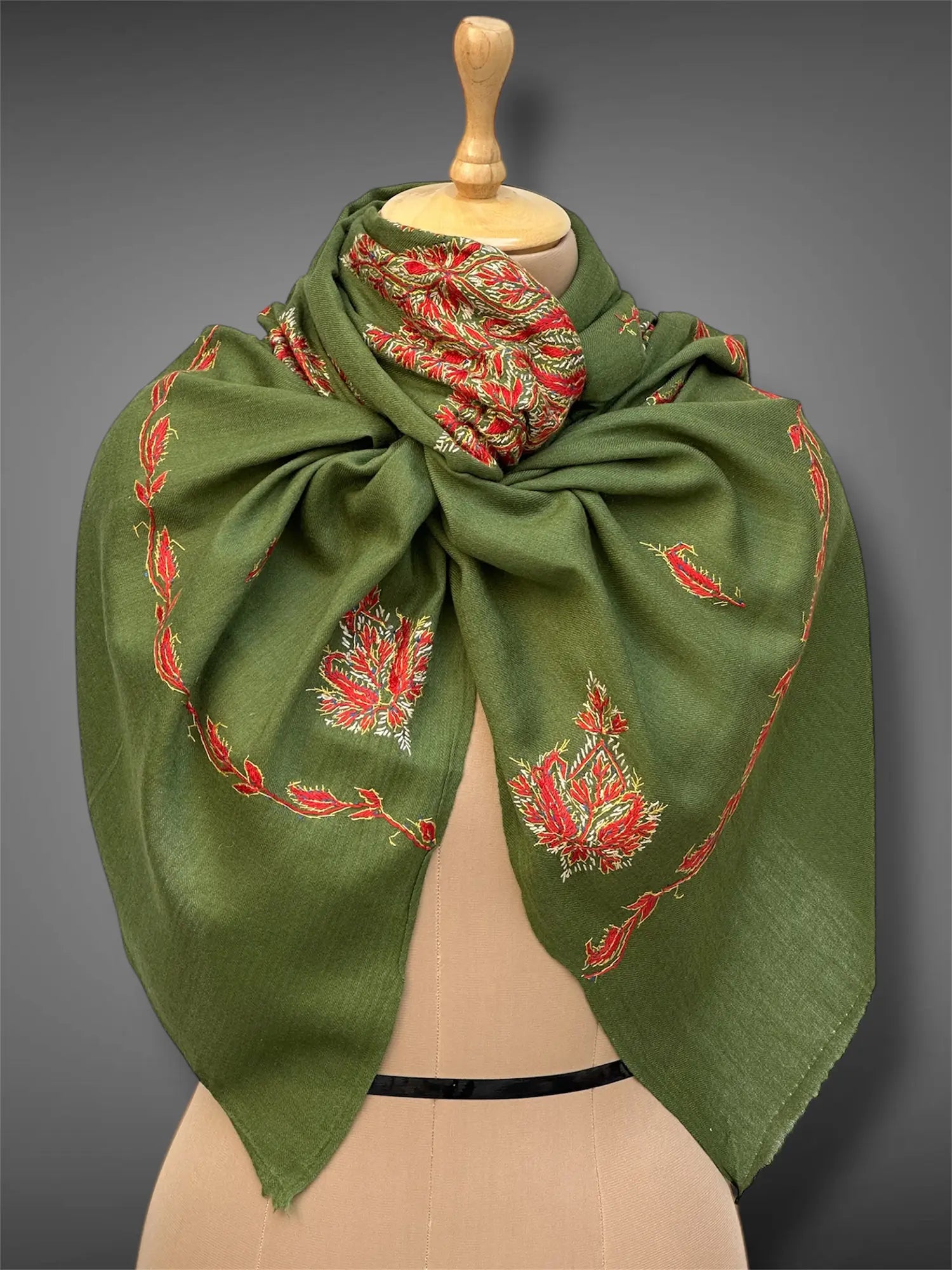 aksi pashmina kashmiri olive green stole,  muffler full