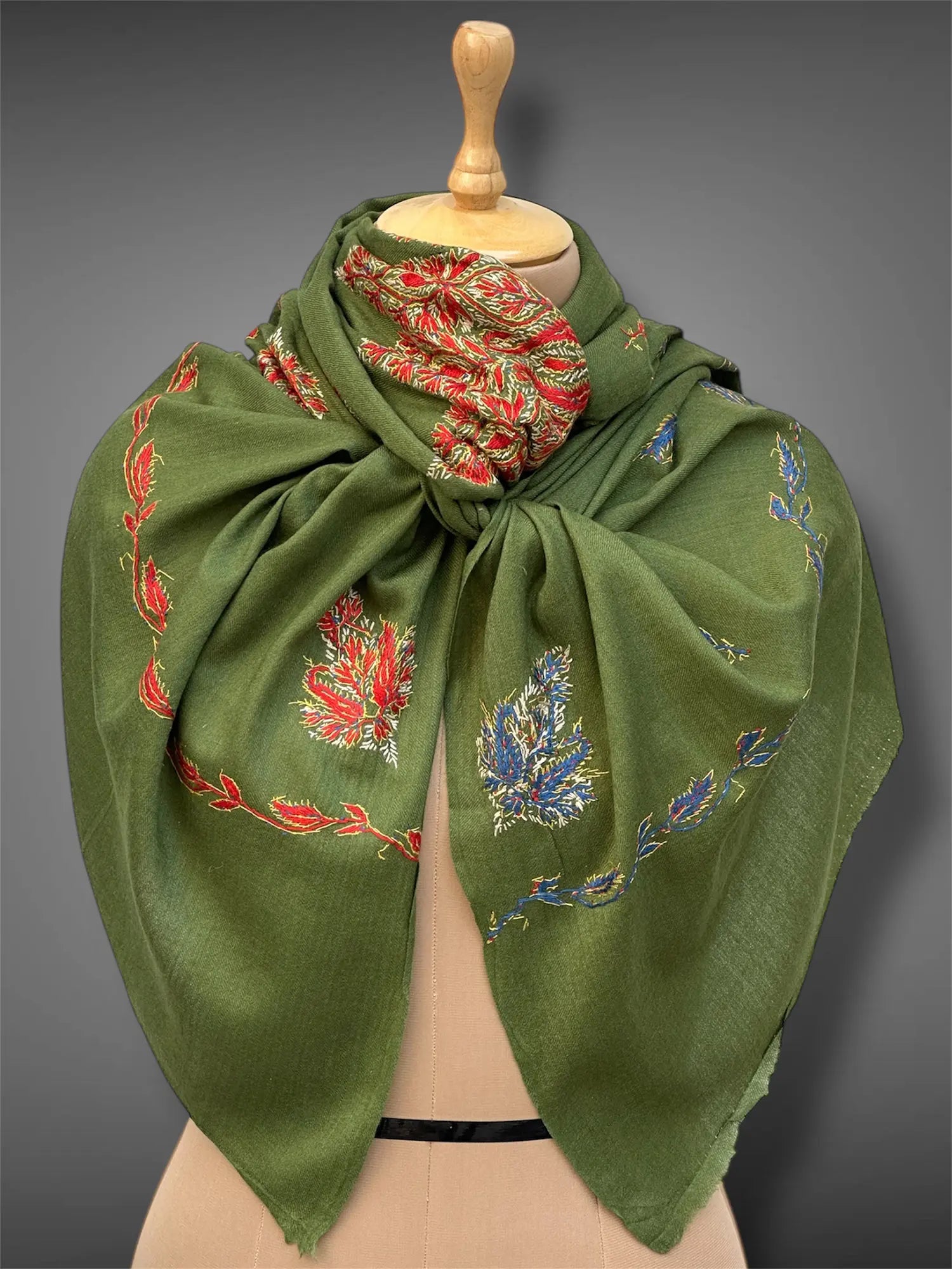 aksi pashmina kashmiri olive green stole,  muffler full 3
