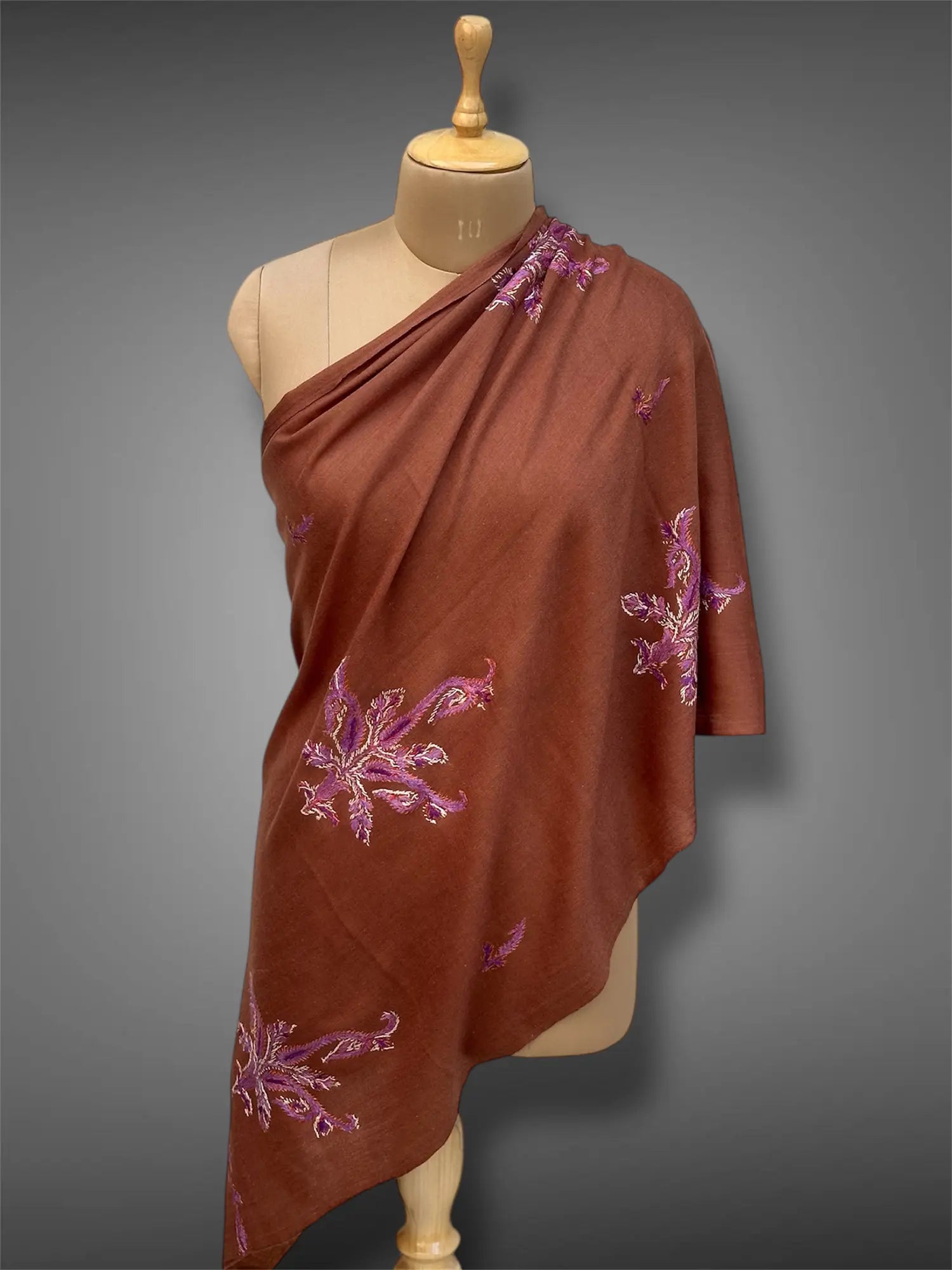 aksi pashmina kashmiri rich brown stole,  front full 2