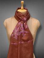 aksi pashmina kashmiri rich brown stole,  muffler close up