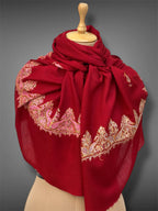 aksi pashmina kashmiri rich red stole,  front close up