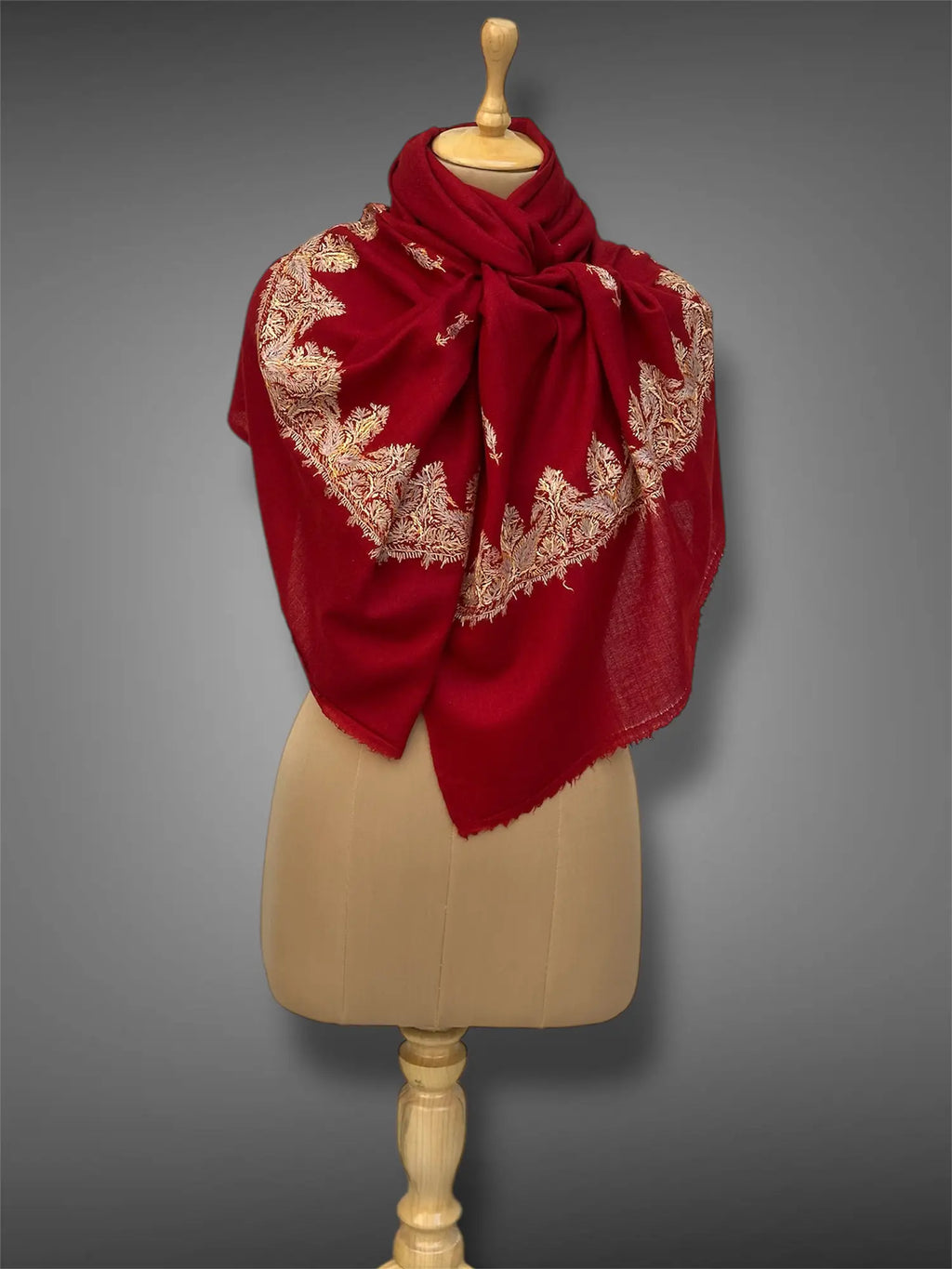 aksi pashmina kashmiri rich red stole,  front full