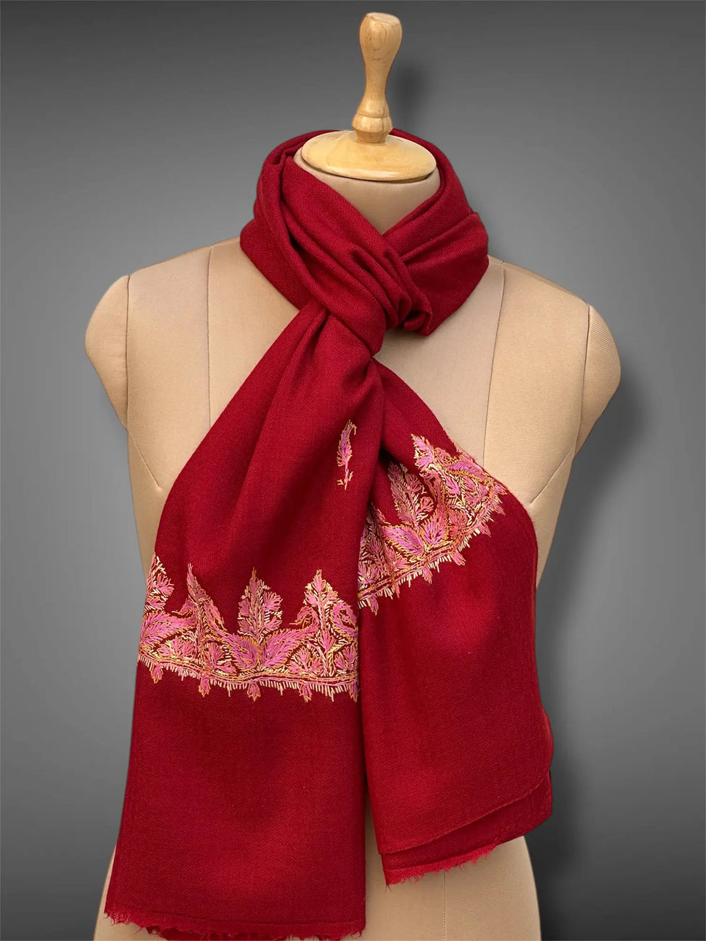 aksi pashmina kashmiri rich red stole,  muffler close up 2
