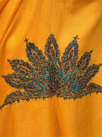 aksi pashmina kashmiri rich yellow stole,  front close up